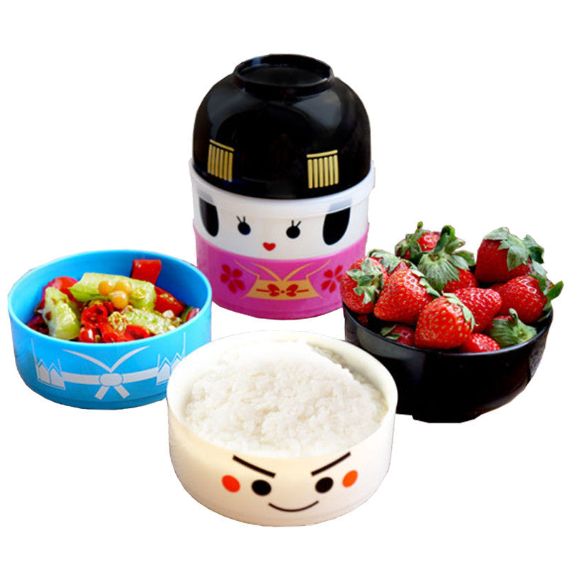 CJ010 Japanese-style cartoon bento box round festive plastic lunchbox Dinnerware Sets Meal Box microwaveable tableware suit