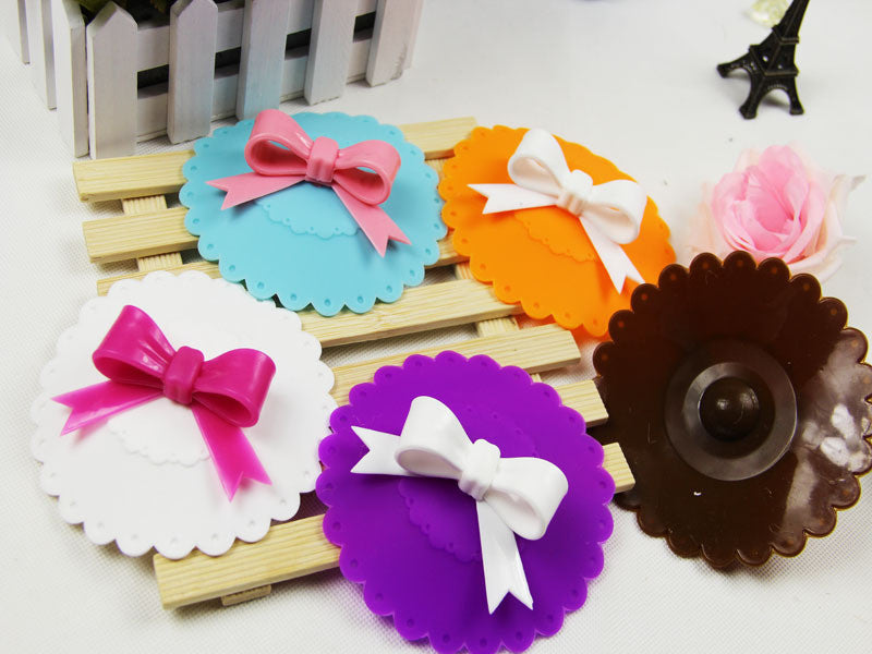 Cute 10.5cm Anti-dust Silicone Cup Cover Silicone Lovely Bowknot Cup Cover Coffee Suction Seal Lid Cap