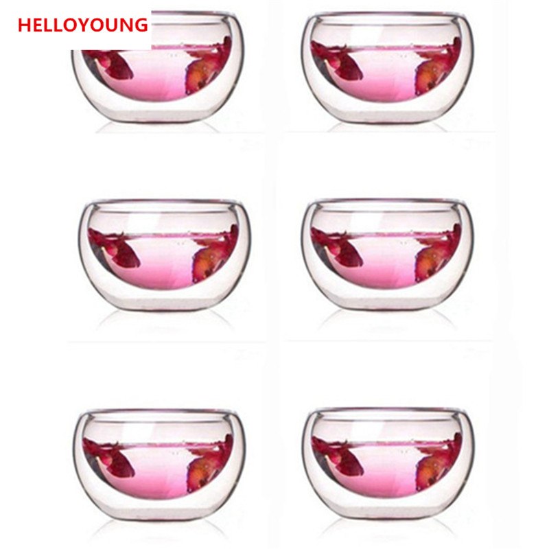 CJ266 Best Heat 6 Pieces/lot double wall glass tea cup double Teapot Coffee Tea Set Puer Kettle With Filter Durable Tea Set