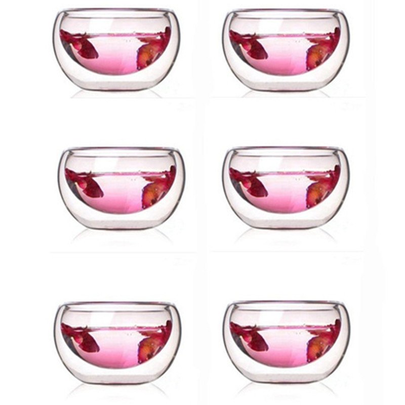 CJ266 Best Heat 6 Pieces/lot double wall glass tea cup double Teapot Coffee Tea Set Puer Kettle With Filter Durable Tea Set