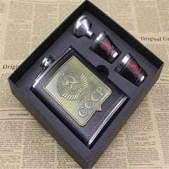 8oz Luxury Stainless Steel Hip Flasks Set Faux Leather Chip Flagon Whiskey Wine Bottle cccp Engraving Alcohol Pocket Flagon Gift