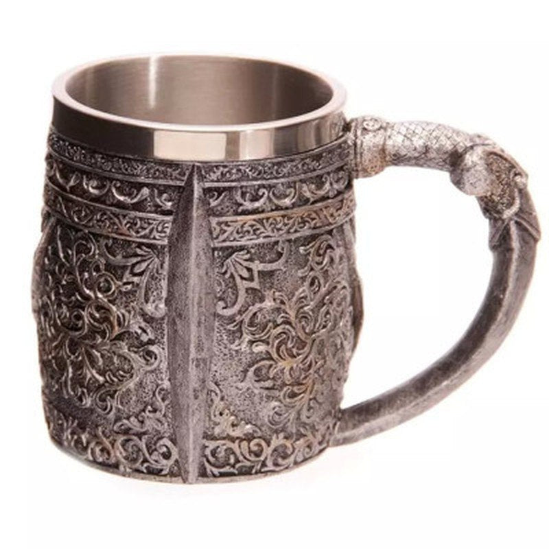 HELLOYOUNG14oz Coffee Mugs Double Wall 3D Skull Mugs Coffee Cup Mug Skull Knight Tankard Dragon Drinking Cup for Halloween Decor