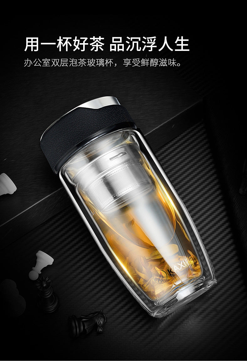 Double Layer Glass Water Bottle Tea Fruit flower bottle Transparent Water Bottles With 304 stainless Steel Infuser