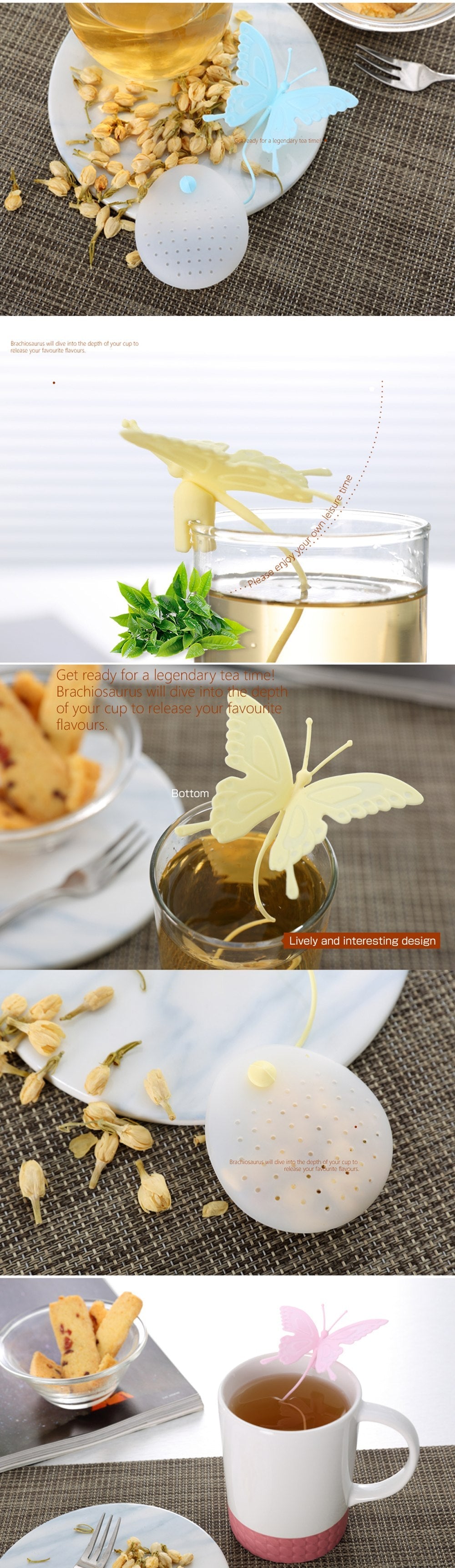 Hot Sale Butterfly Tea Bags Strainers Silicone Filter Tea Infuser Silica Cute Teabags for Tea & Coffee Drinkware