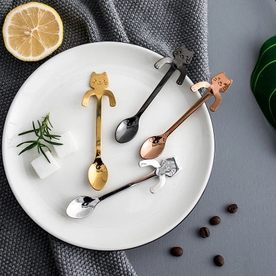 Coffee&Tea Spoon Mini Cat Long Handle Creative Spoon Drinking Tools Food grade Stainless Steel Kitchen Flatware Tableware
