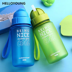 HELLOYOUNG 400ML Baby Water Bottle Kid Bottles Plastic Sports Water With Straw Child drinking bottle For water bottle leakproof