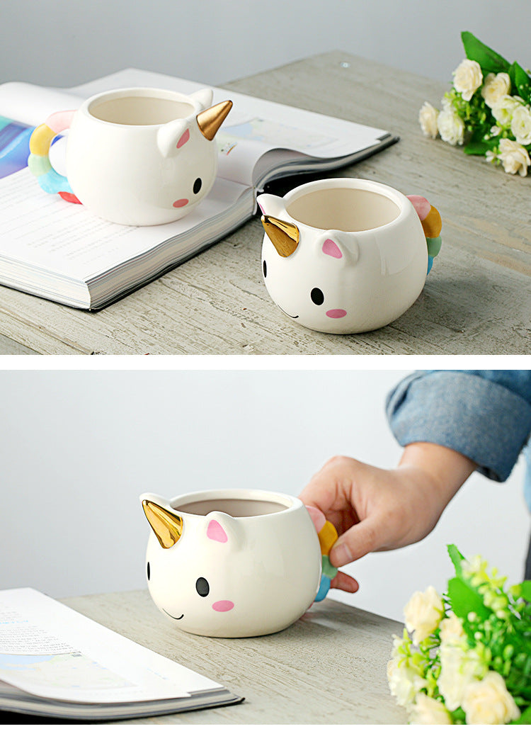 Unicorn Mug 300ml Rainbow Horse Unicorn Mugs Cup Cuteness 3D Unicorn Ceramic Coffee Mug Gold Stereo Cute Unicorn Cups