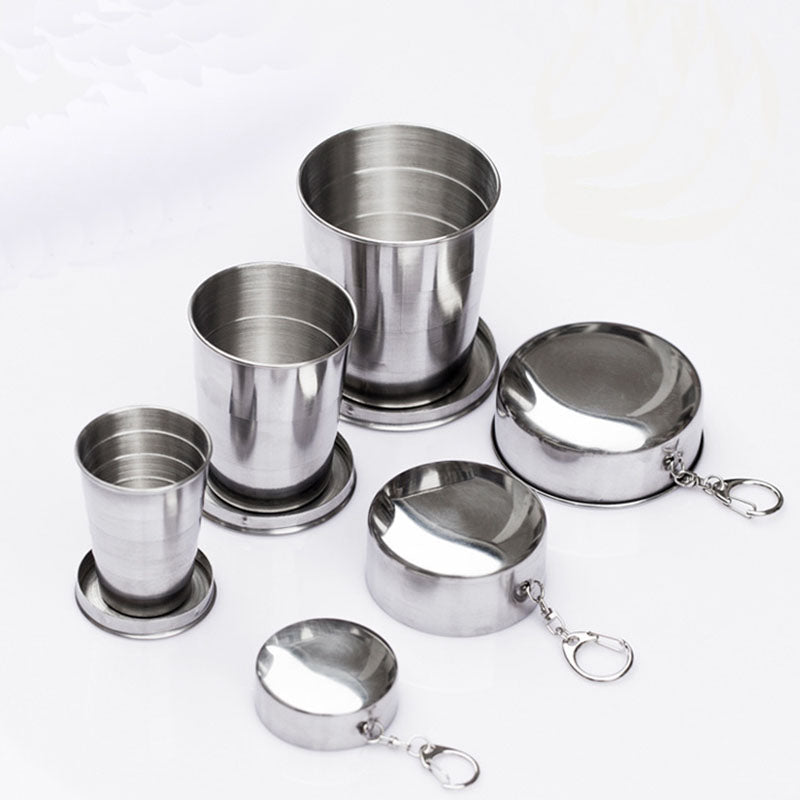 60ml 150ml 250ml Stainless Steel Camping Folding Cup Portable Outdoor Travel Demountable Collapsible Cup With Keychain