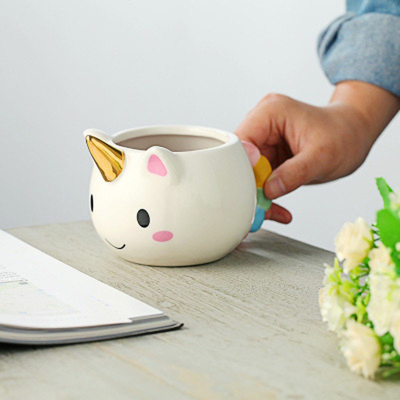 Unicorn Mug 300ml Rainbow Horse Unicorn Mugs Cup Cuteness 3D Unicorn Ceramic Coffee Mug Gold Stereo Cute Unicorn Cups
