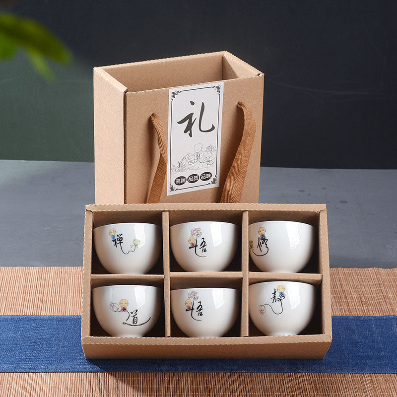 6pcs Hand Painted Ceramic cup set China tea set,Kung Fu Tea Cup Set Travel Tea Bowl Chinese Porcelain Teacup Set Creative Gifts