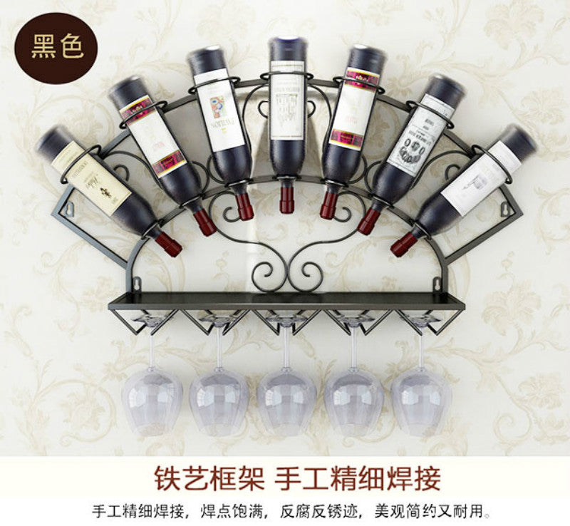 Modern Metal Wine Holder Rack for 7 Bottles Wall Mounted Wine Bottle Display Rack Glassware Storage Shelf for Whiskey Red Wine