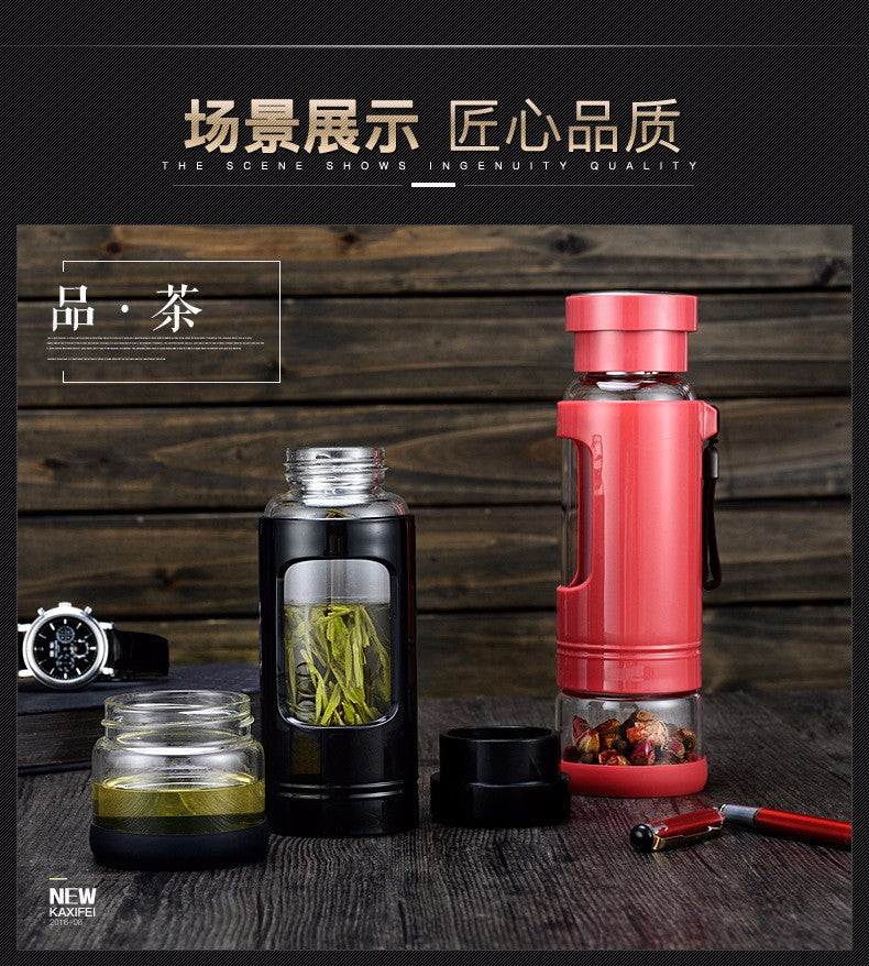 High quality 430ML Glass water bottle with tea infuser water tea bottle heat-resisting 4 colors