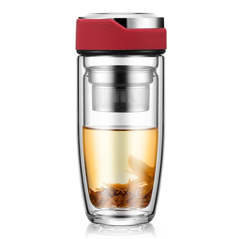 Double Layer Glass Water Bottle Tea Fruit flower bottle Transparent Water Bottles With 304 stainless Steel Infuser