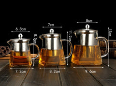 350ml 550ml 750ml Glass Sqaure Teapot High Temperature Resistant Loose Leaf Flower Tea Coffee Pot w/Infuser Strainer Lid