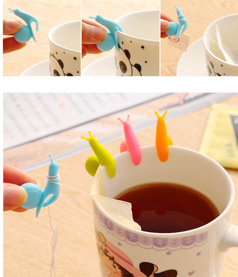 CJ058 Cute Snail Shape 10 pcs/Set Tea Bag Clip Cup Mug Tea Infusers Strainer Clips Party Decor Silicone Tea Bag Holder