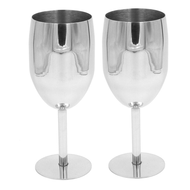 2Pcs Classical Wine Glasses Stainless Steel 18/8 Wineglass Bar Wine Glass Champagne Cocktail Drinking Cup Charms Party Supplies