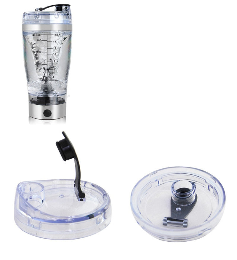 New Protein Powder Shakes Bottle Leakproof Lid Stainless Steel Electric Shaker Water Bottle Auto Stirring Coffee Glass 450ml