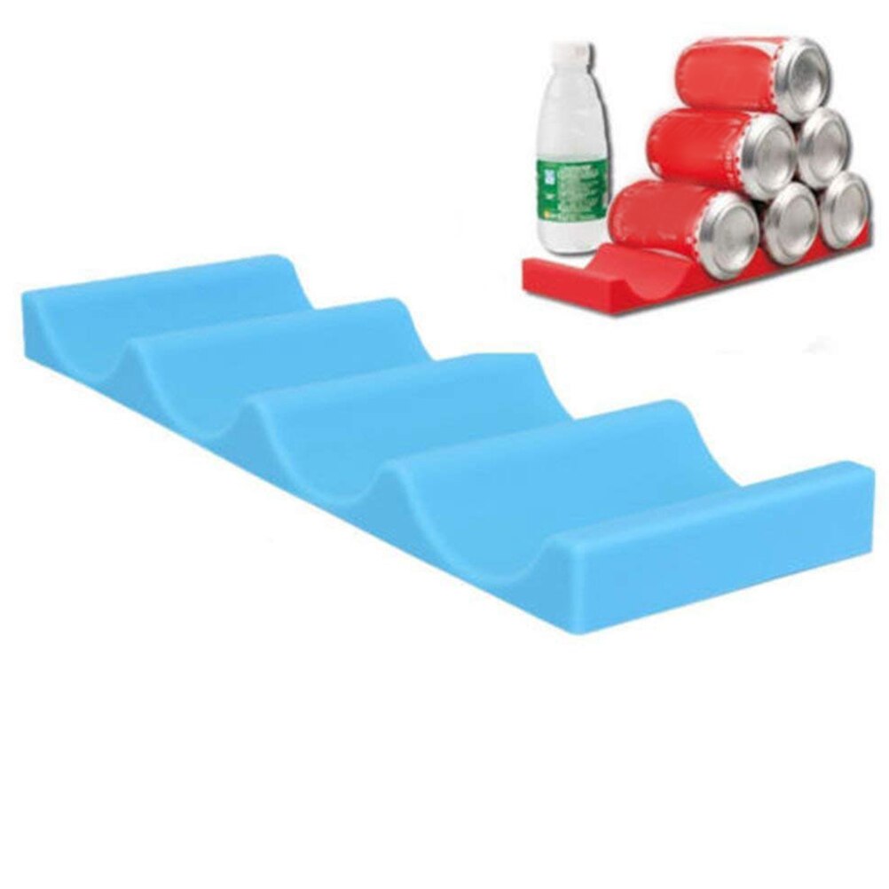 Novelty Fridge Can Beer Wine Bottle Rack Organiser Holder Mat Durable Silicone Stacking Tidy Tool Bar Accessories (Red& Blue)