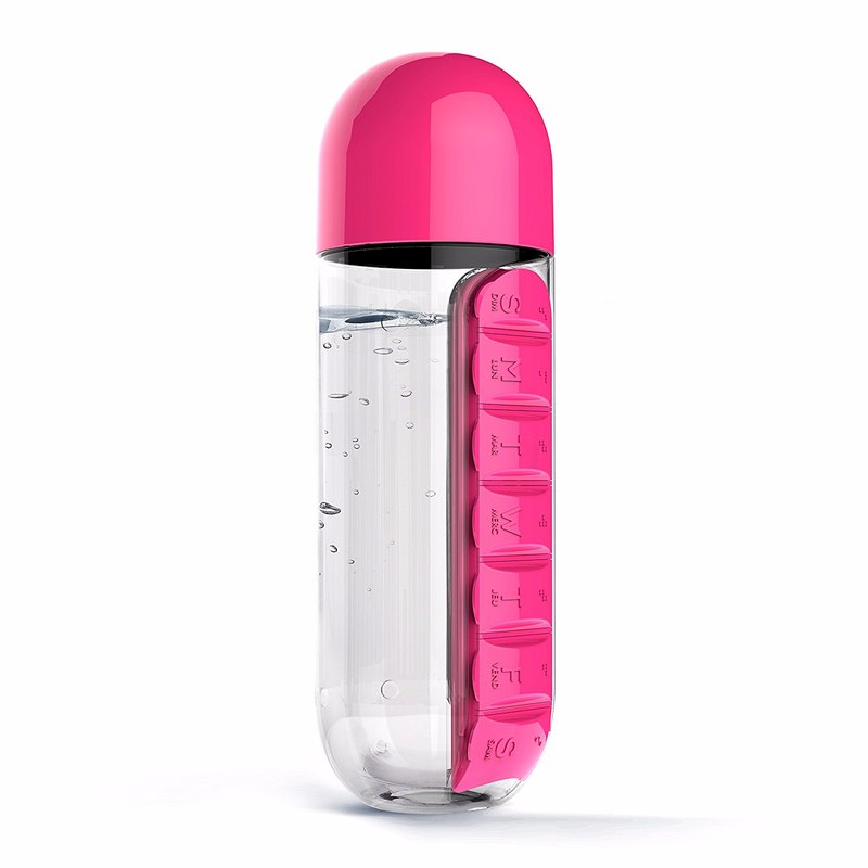 HELLOYOUNG 600ML Plastic BPA Free Water Bottle Daily Pill Box Organizer Drinking Bottles
