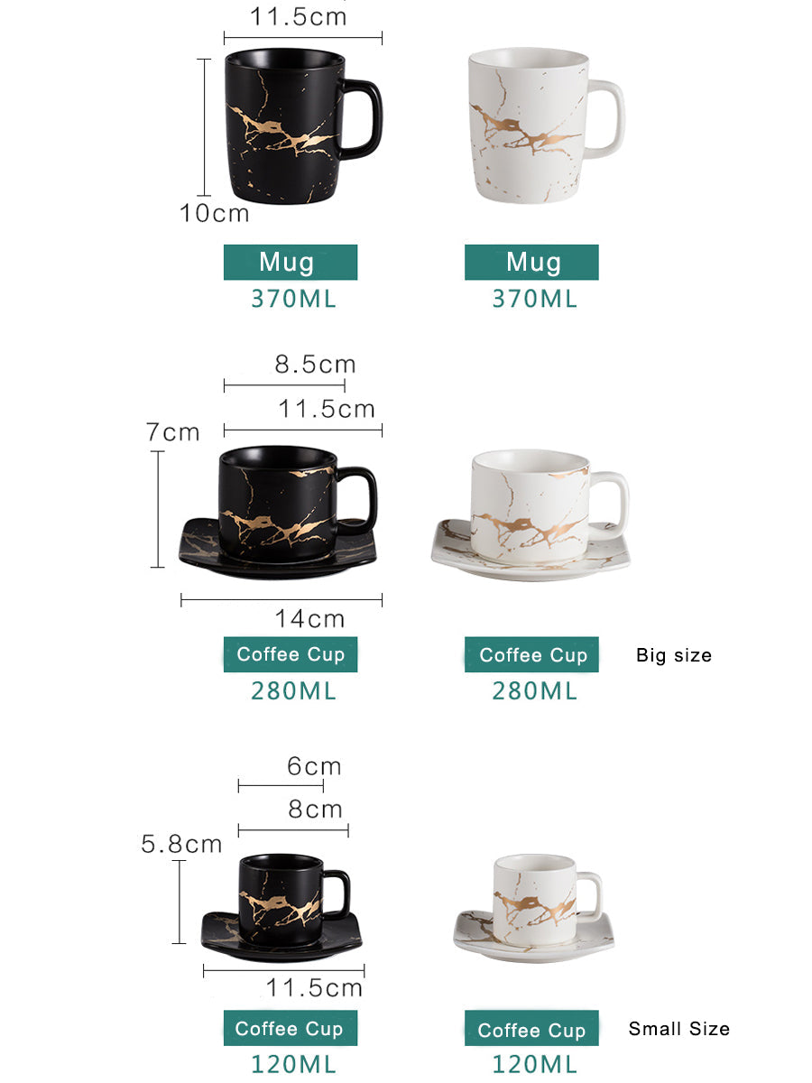 Ceramic Tea Cup And Saucer Set Creative Golden Design Porcelain Tea Cup Set Black Coffee Cup Set Drinkware