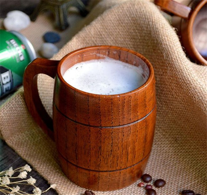 1pc Classic Style Natural Wood Cup Wooden Beer Mugs Drinking For Party Novelty Gifts Eco-friendly 350ml