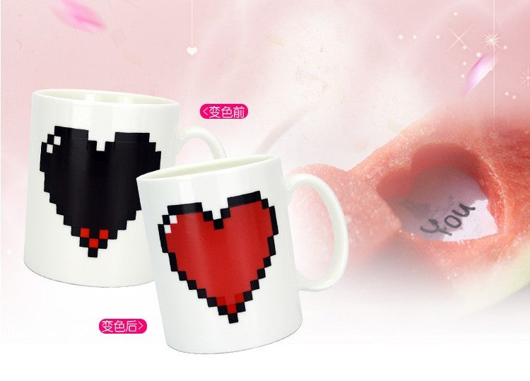 Creative Heart Magic Temperature Changing Cup Color Changing Chameleon Mugs Heat Sensitive Cup Coffee Tea Milk Mug Novelty Gifts