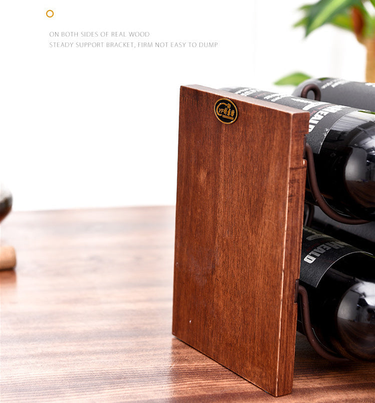 Solid Wood Double Layer Red Wine Rack Wrought Iron Restaurant Decoration Wine Frame Stacking Wine Bar Bottle Storage Rack