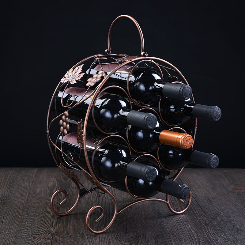 Round wine rack with seven bottles of grape leaves Red wine bottled wine rack frame European fashion Wine shelf iron ornaments