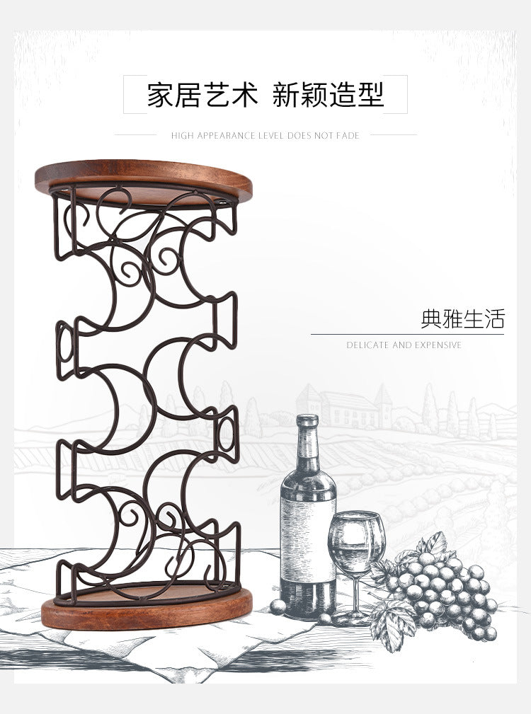 G- style Wooden Stable Wine rack oval wooden bottom iron art six bottle wine rack dining table wine cabinet decoration