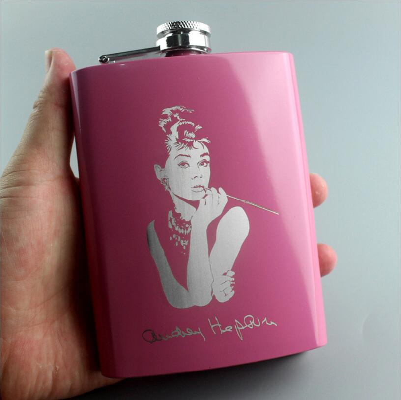 Rose Pink 8oz Hip Flask Women Portable Stainless Steel Flagon Pocket Flask For Whiskey With Gift Box