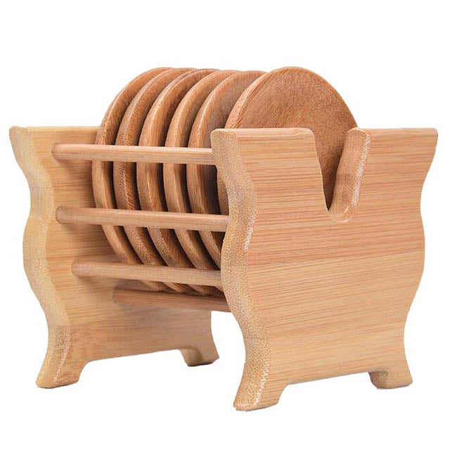 High Quality Bamboo Coaster and Holder Set Home Office Meeting Room Mugs Drinking Cup Mat Kung fu Tea Set Accessories