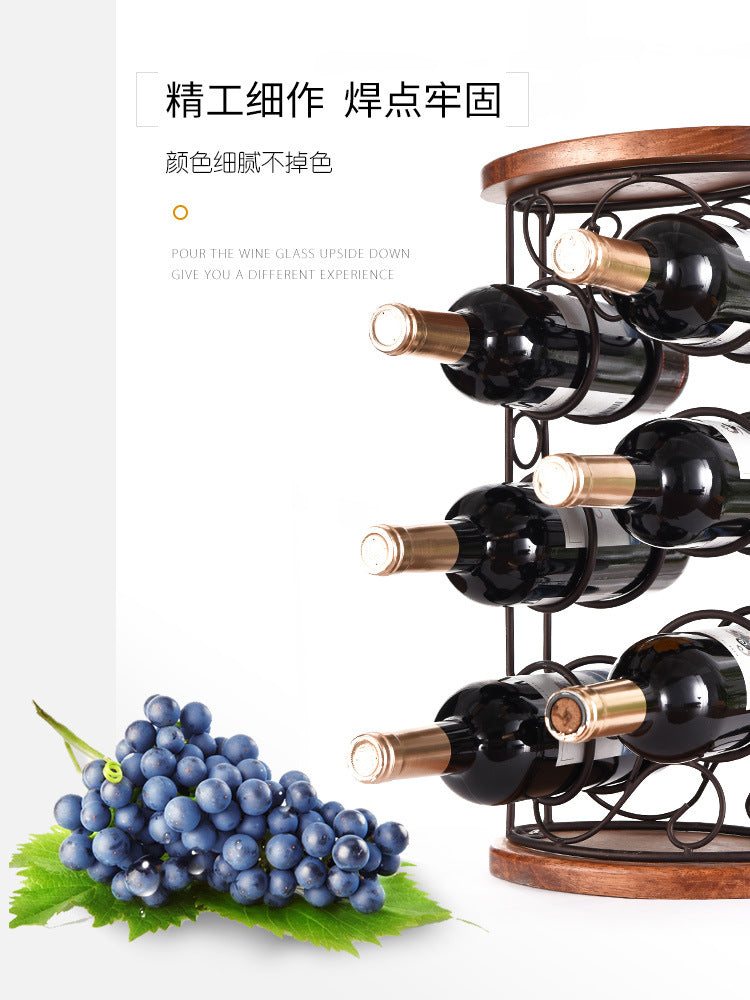 G- style Wooden Stable Wine rack oval wooden bottom iron art six bottle wine rack dining table wine cabinet decoration