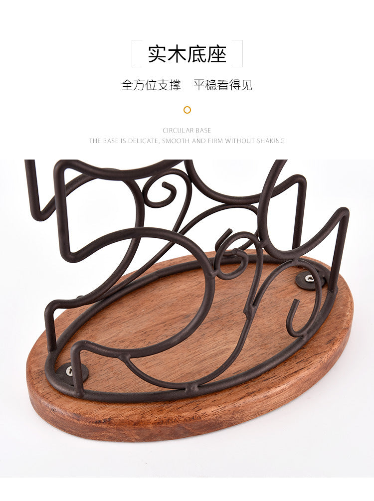 G- style Wooden Stable Wine rack oval wooden bottom iron art six bottle wine rack dining table wine cabinet decoration