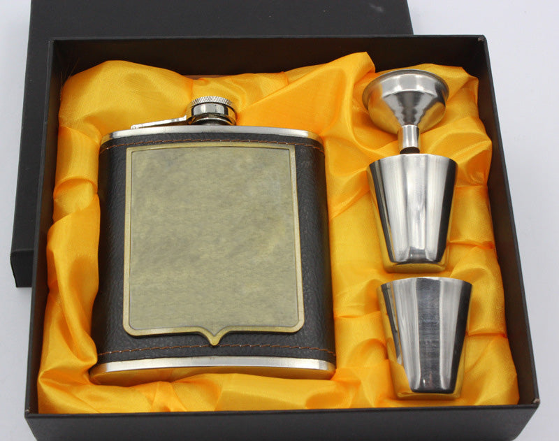 7oz Luxury Stainless Steel Hip Flasks Set Faux Leather Chip Flagon Whiskey Wine Bottle Alcohol Pocket Flagon Gifts