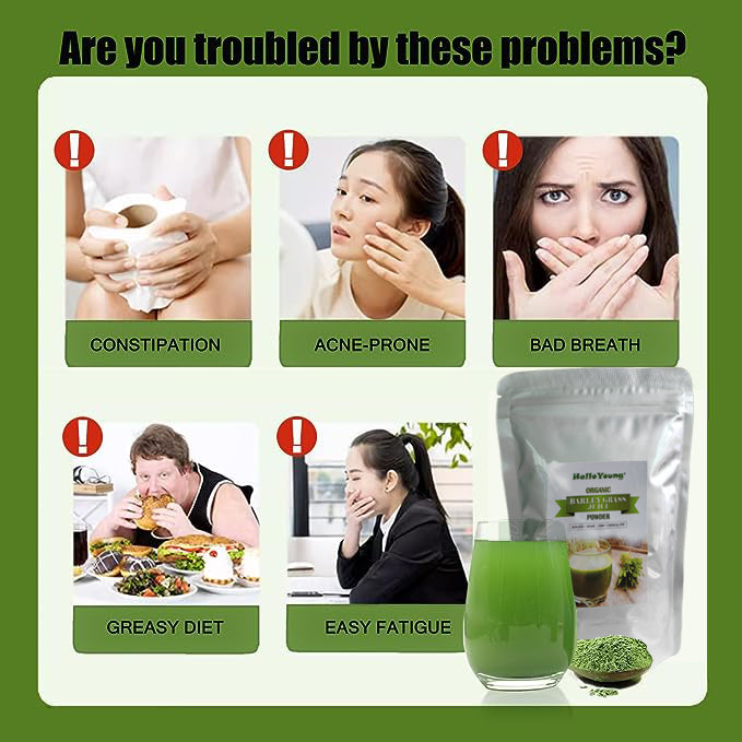 HelloYoung Pure Organic Barley Grass Original Powder Juice Drink 250g 100% Natural Superfood, Vegan, Gluten Free, Non-GMO, Kosher