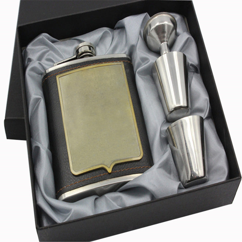 7oz Luxury Stainless Steel Hip Flasks Set Faux Leather Chip Flagon Whiskey Wine Bottle Alcohol Pocket Flagon Gifts
