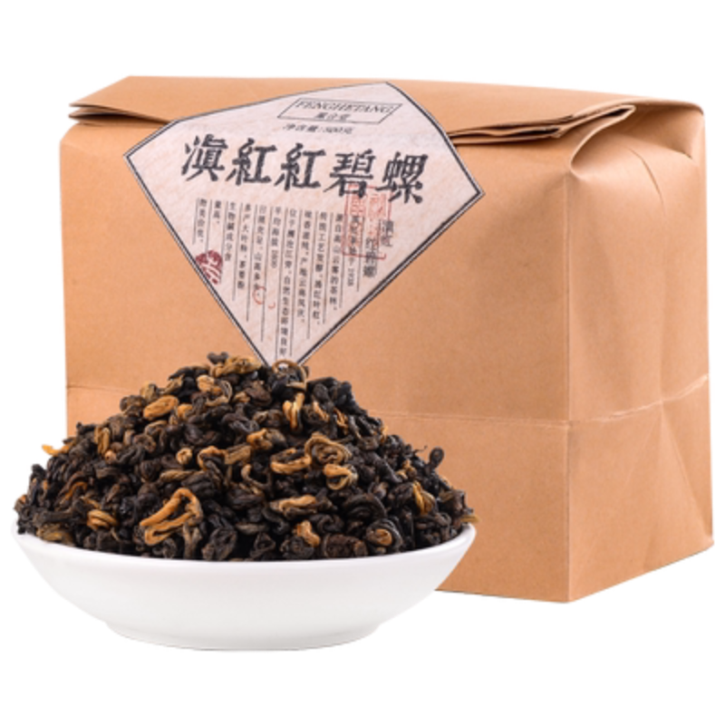 HelloYoung500g Red Biluo Black Tea In Bulk Yunnan Fengqing Dianhong Cooked Tea Fresh Tea 茶