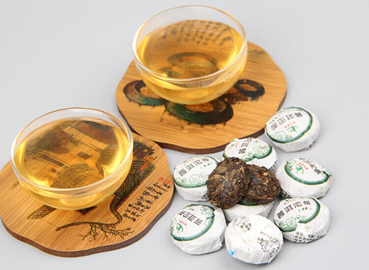 HelloYoung Organic Pu'er Tuo Tea Tuocha Pu-erh Raw Mini Tuo Cha 200g Bamboo Tray Pack