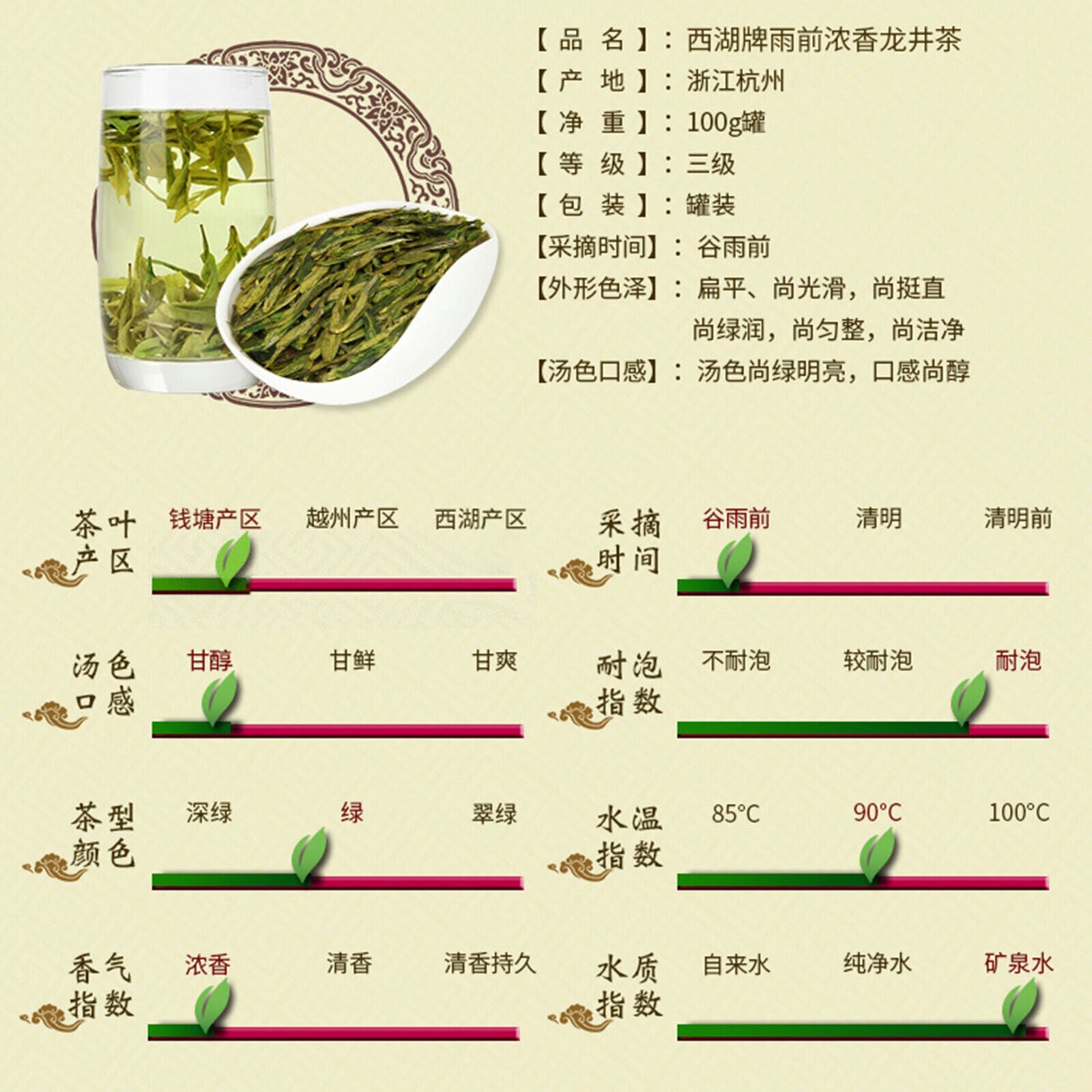 HelloYoung 100g Xihu Longjing Tea of Before The Rain Top Green Fragrant Tea西湖牌 龙井茶叶 雨前浓香新茶
