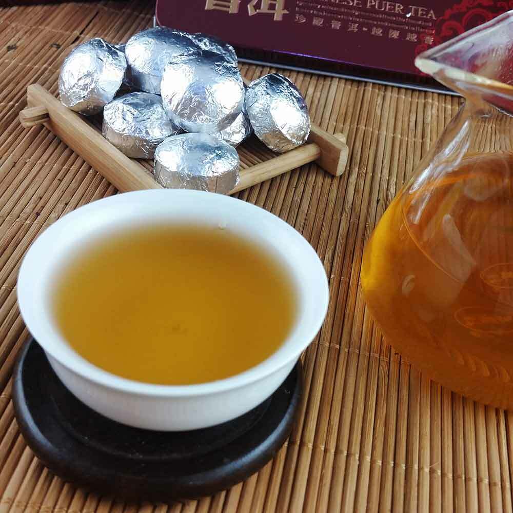 HelloYoung /Yr Mini Shen Puerh Silver Tin Foil Packing Tuocha Cha Puer Tea 75g