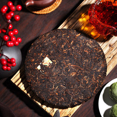 HelloYoung Chinese Tea Pu'er Tea Good Luck Puer Tea Ripe Cooked Tea Cake 357g COFCO